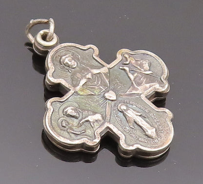 925 Sterling Silver Vintage Pendant Religious Carved Cross (OPENS)  PT22766