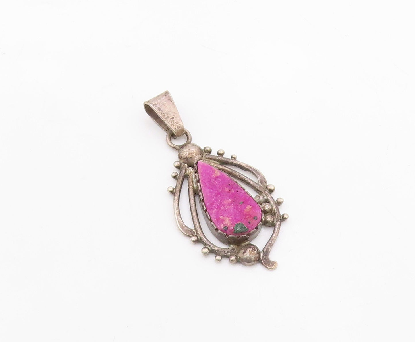 925 Sterling Silver  Vintage Tear Drop Amethyst Dark Tone Swirl Pendant  PT7530