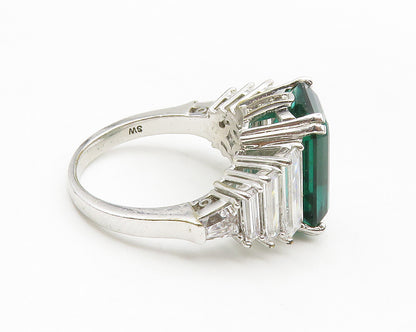 925 Sterling Silver  Green Topaz & Cubic Zirconia Cocktail Ring Sz 8  RG13959