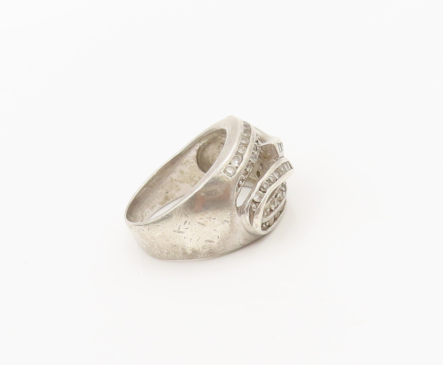 925 Sterling Silver  Vintage Solid Topaz Swirled Ribbon Ring Sz 8.5  RG27394