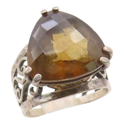 925 Sterling Silver Vintage Ring OR PAZ ISRAEL Smoky Quartz Band Sz 5.5 RG36366