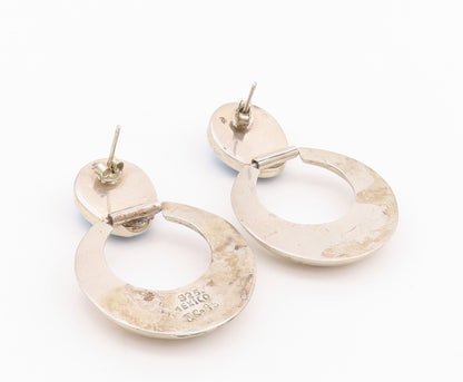 925 Sterling Silver Vintage Earrings MEXICO Oval Larimar Dangling Ring  EG13623