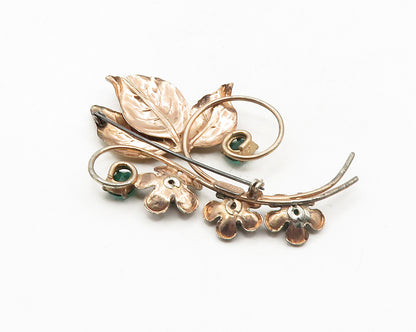 925 Sterling Silver  Vintage Green Topaz Copper Tone Floral Brooch Pin  BP3957
