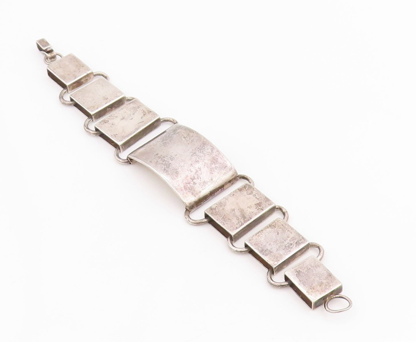 925 Sterling Silver Vintage Bracelet PERU Modernist Geometric Panel Link BT11817