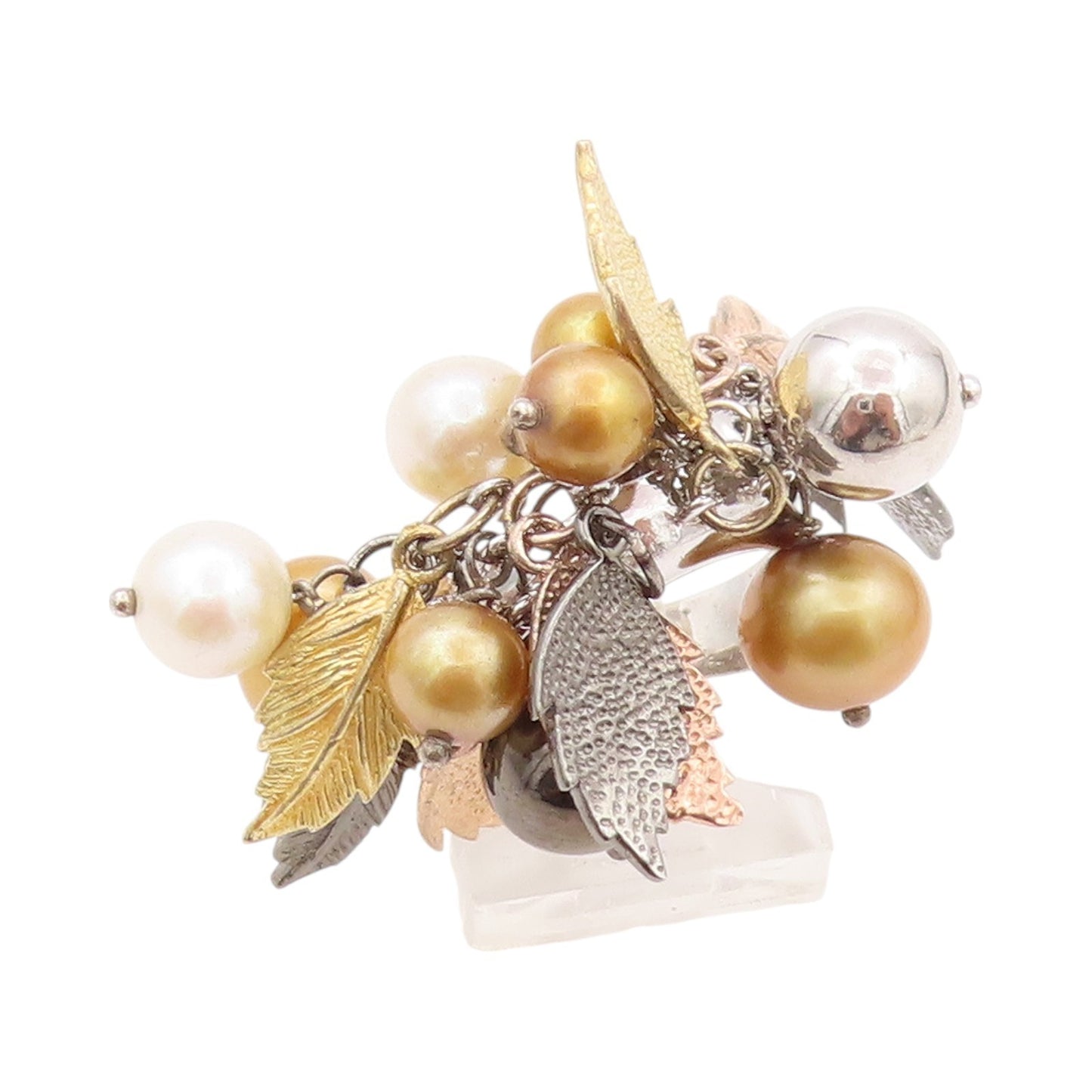 925 Sterling Silver Vintage Ring Modernist Floral Pearls & Beads  Sz 5  RG32437