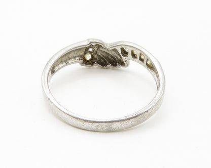 925 Sterling Silver  Vintage Topaz Angel Wing Motif Band Ring Sz 7.5  RG14424