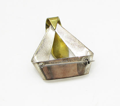 MEXICO 925 Silver Vintage 2 Tone Triangular Brooch Pin BP1076