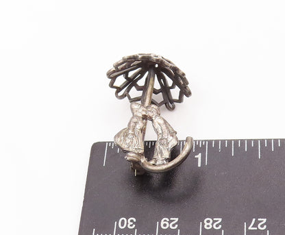 925 Sterling Silver Vintage Brooch Pin Kissing Couple Under Umbrella  BP10980