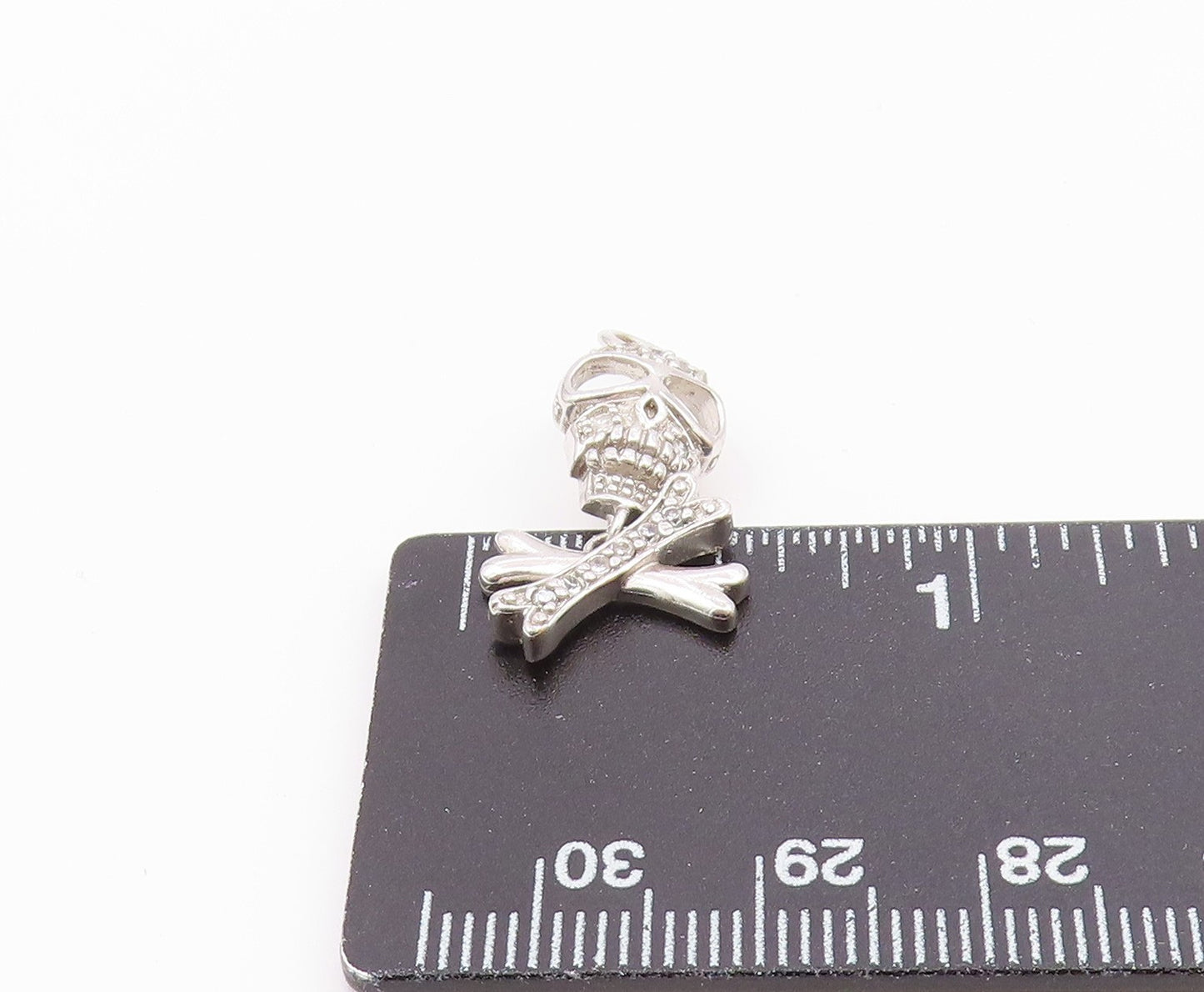 925 Silver  Vintage Topaz Skull Head Cutout & Crossbones Pendant  PT21308