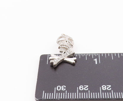 925 Silver  Vintage Topaz Skull Head Cutout & Crossbones Pendant  PT21308