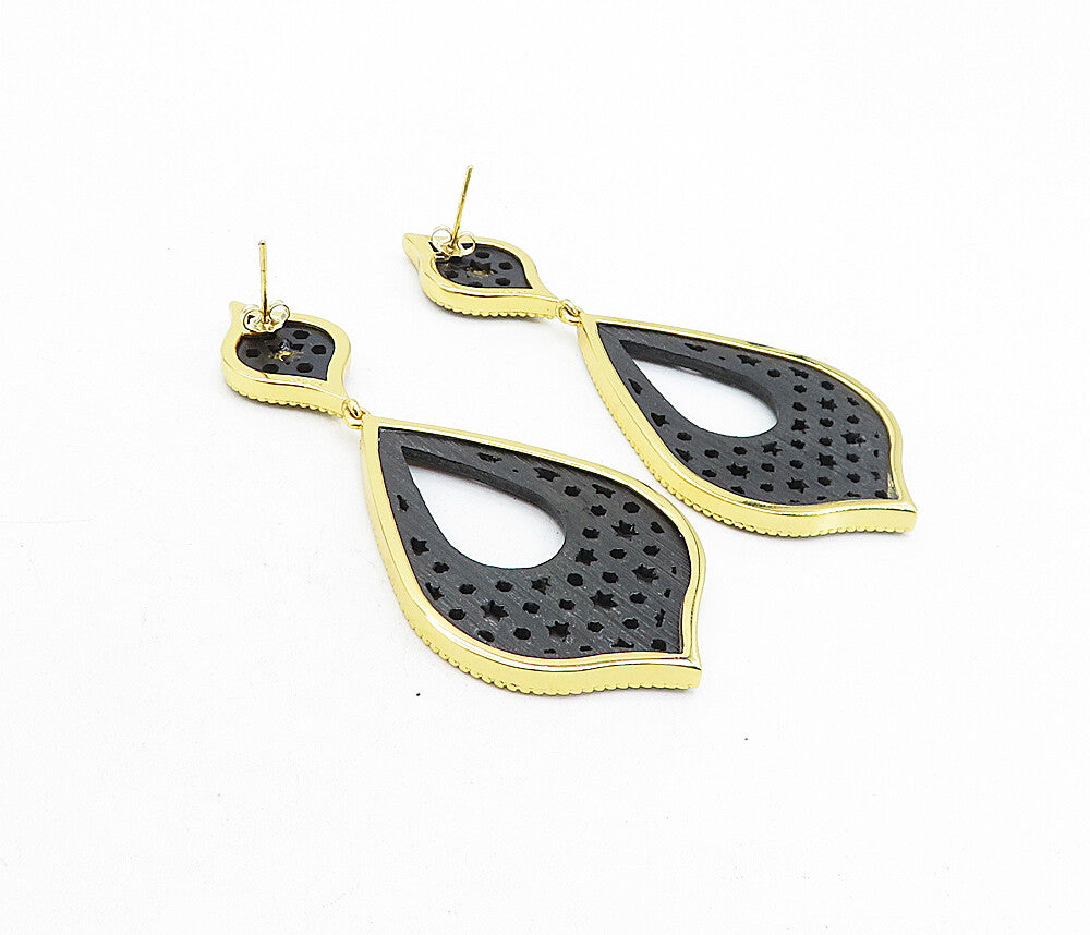 925 Sterling Silver  Topaz Accented Gold Plated Cutout Drop Earrings  EG2675