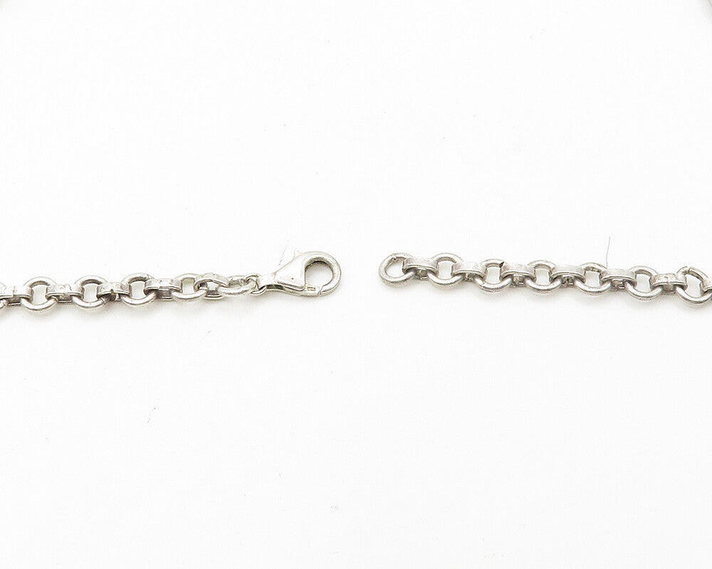 925 Sterling Silver  Vintage Gemstone Long Heavy Chain Necklace  NE2972