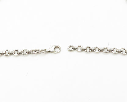 925 Sterling Silver  Vintage Gemstone Long Heavy Chain Necklace  NE2972