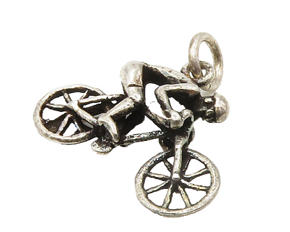 925 Sterling Silver  Vintage Petite Man Riding Bicycle Shiny Pendant  PT13071