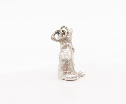 925 Sterling Silver Vintage Pendant Minimalist 3D Carved Sitting Pet Cat PT22658