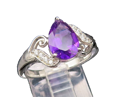 925 Silver  Vintage Elegant Amethyst & Topaz Open Swirl Ring Sz 7.5  RG25700