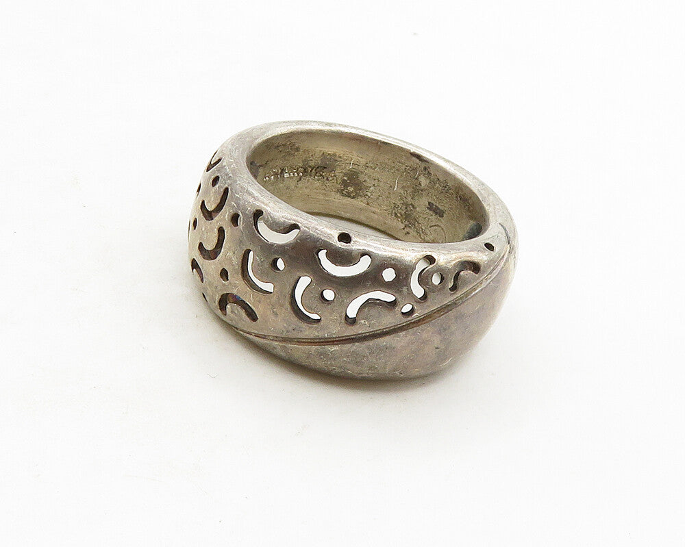 BACHRACH 925 Silver  Vintage Dark Tone Cutout Pattern Band Ring Sz 8  RG19619
