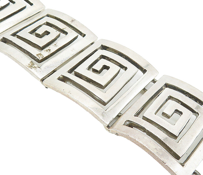 MEXICO 925 Sterling Silver  Vintage Shiny Greek Key Chain Bracelet  BT2934