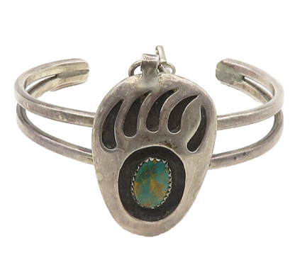 NAVAJO HOPI 925 Sterling Silver Vintage Turquoise Bear Print Bracelet  BT7193