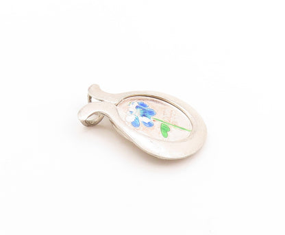 925 Sterling Silver Vintage Pendant Enameled Floral Dear Mom Coin Charm  PT25131