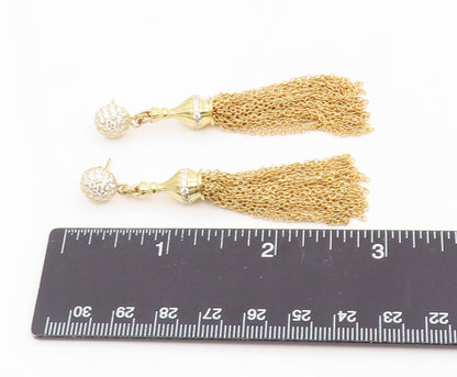 925 Sterling Silver Vintage Earrings Gold Plated CZ Chain Tassel Drop  EG14144