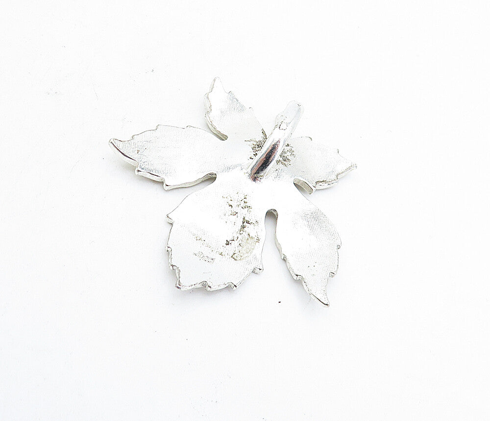 925 Sterling Silver  Vintage Shiny Etched Single Autumn Leaf Pendant  PT3756
