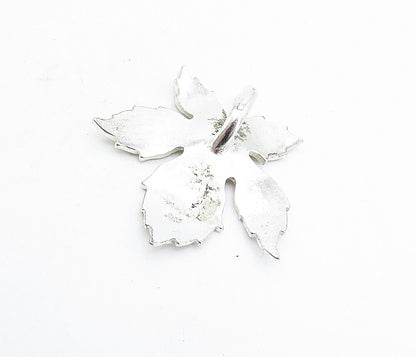 925 Sterling Silver  Vintage Shiny Etched Single Autumn Leaf Pendant  PT3756