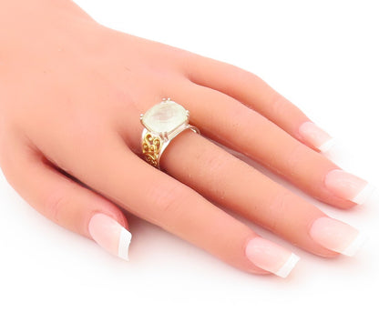 925 Sterling Silver Vintage Ring Gold Plated Carved Gemstone Sz 7  RG29347