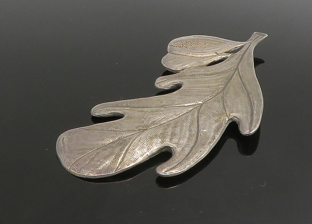 MANFREDI 925 Silver  Vintage Shiny Etched Floral Leaf Brooch Pin  BP9066