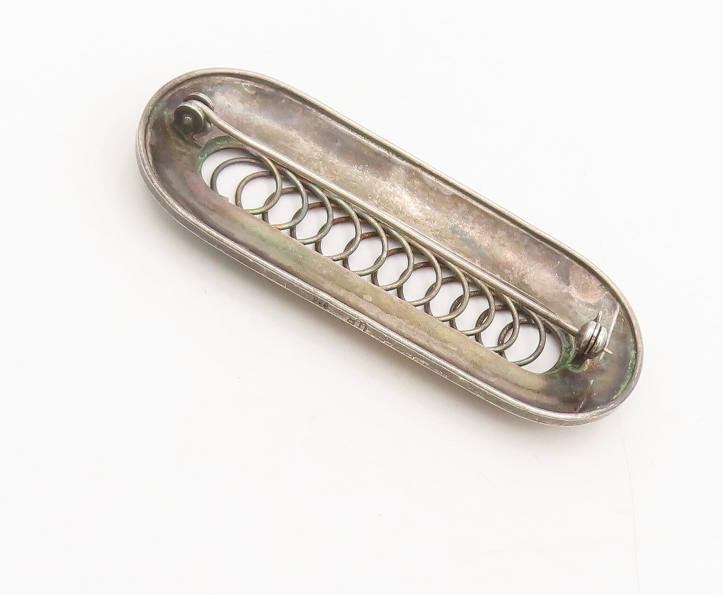 EUROPE 925 Silver  Vintage Brutalist Race Track With Rings Brooch Pin  BP10376