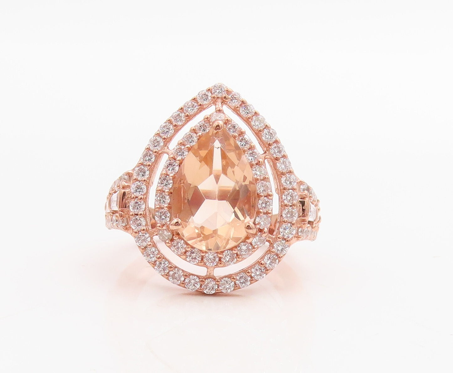 925 Sterling Silver Vintage Ring Rose Gold Plated Morganite & CZ  Sz 6  RG30967