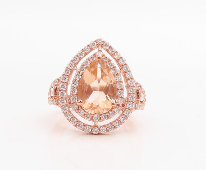 925 Sterling Silver Vintage Ring Rose Gold Plated Morganite & CZ  Sz 6  RG30967