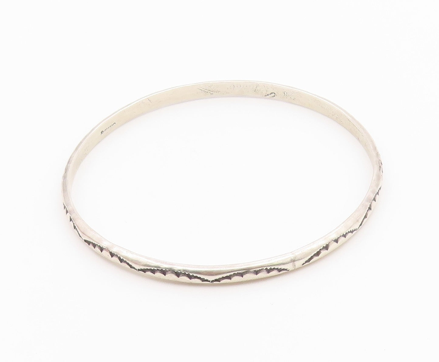 NAVAJO 925 Sterling Silver Vintage Etched Pattern Shiny Bangle Bracelet BT8214