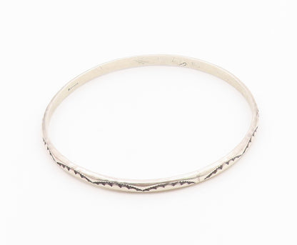NAVAJO 925 Sterling Silver Vintage Etched Pattern Shiny Bangle Bracelet BT8214