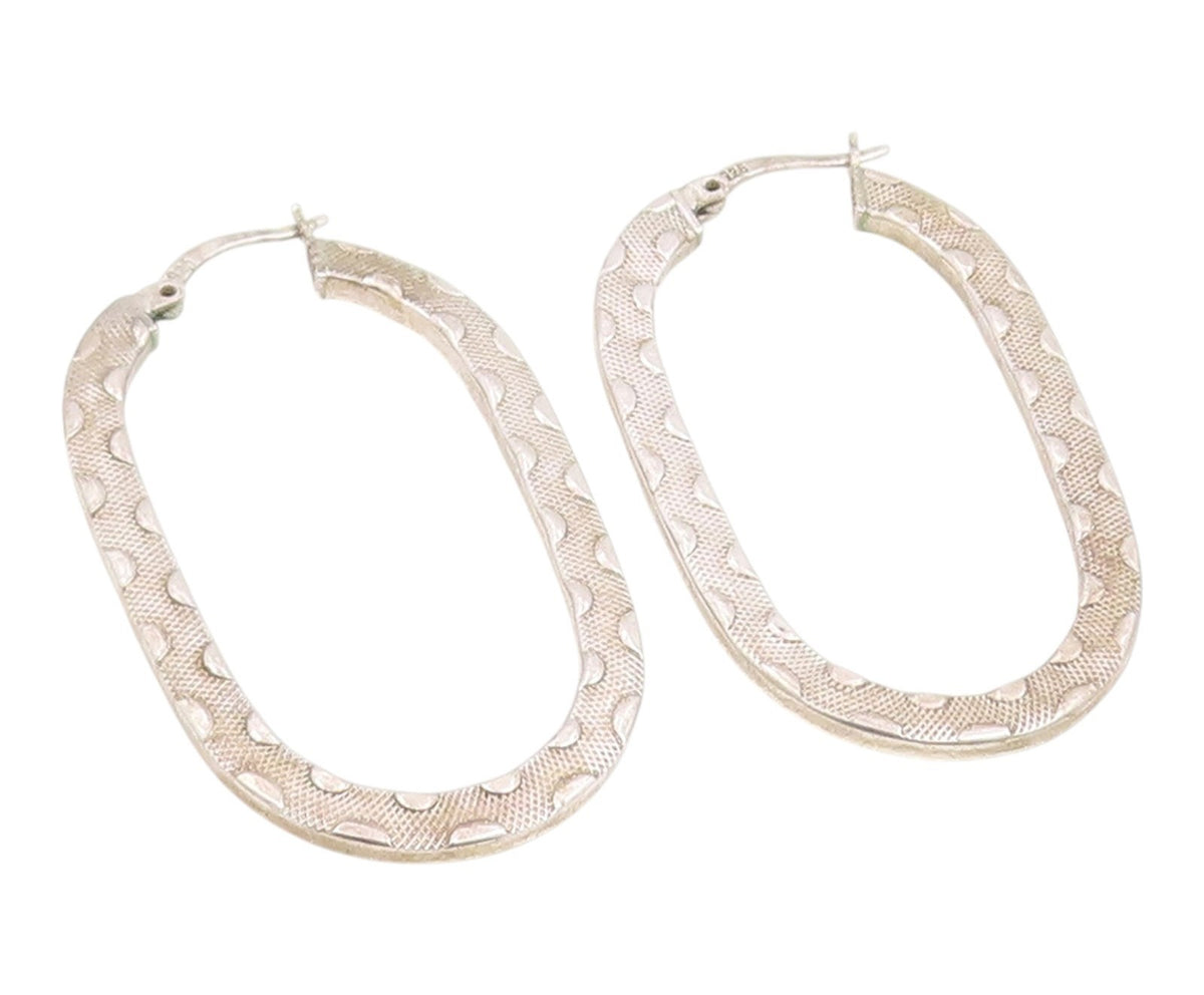 925 Sterling Silver Vintage Earrings Modernist Textured Oval Hoops  EG14258