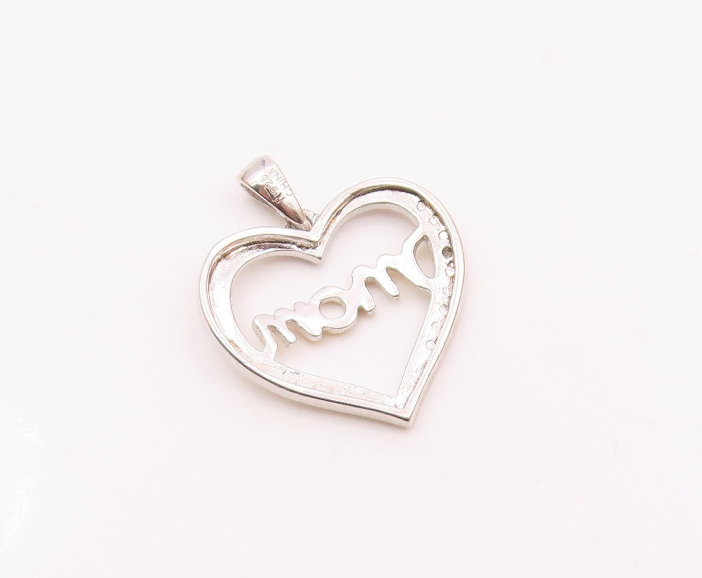 925 Silver  Vintage Genuine Diamond Two Tone MOM Love Heart Pendant  PT20704