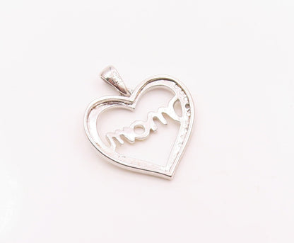 925 Silver  Vintage Genuine Diamond Two Tone MOM Love Heart Pendant  PT20704