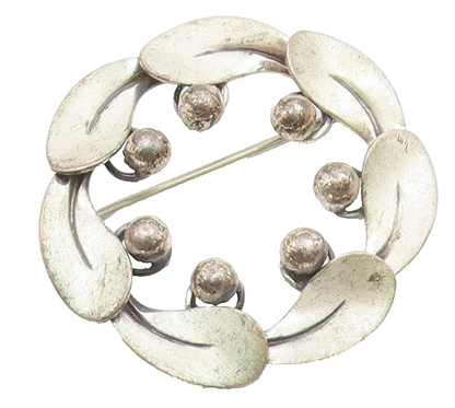 BEAU 925 Sterling Silver  Vintage Modernist Floral Wreath Brooch Pin  BP9198