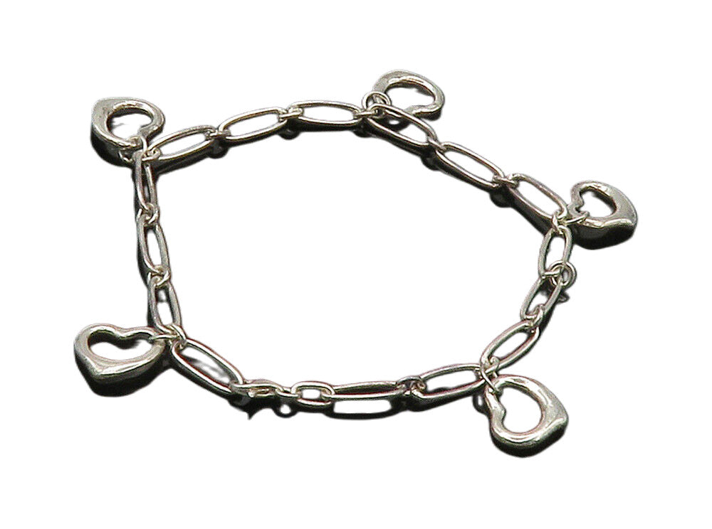 925 Sterling Silver  Shiny Open Love Heart Charmed Chain Bracelet  BT5963