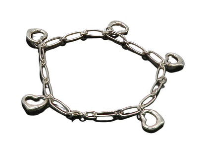 925 Sterling Silver  Shiny Open Love Heart Charmed Chain Bracelet  BT5963