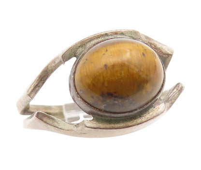 925 Sterling Silver Vintage Ring ISRAEL Tiger's Eye Modern Band  Sz 5.5  RG35174