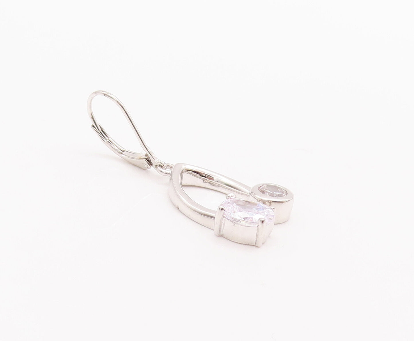 925 Sterling Silver Vintage Earrings Modernist Reversed CZ Beaded U  EG12965