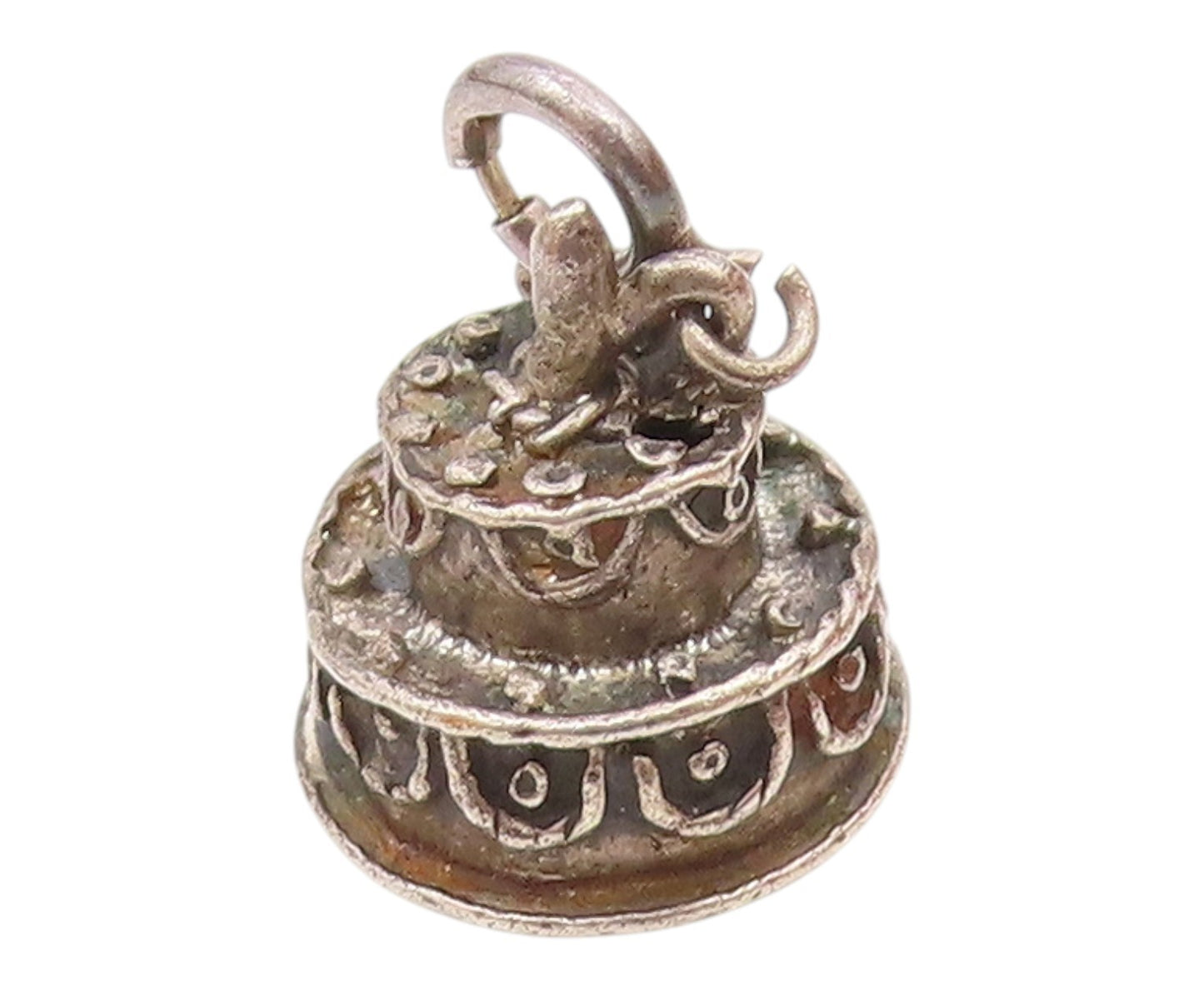925 Sterling Silver  Vintage Petite Dark Tone Birthday Cake Pendant  PT17512