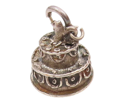 925 Sterling Silver  Vintage Petite Dark Tone Birthday Cake Pendant  PT17512