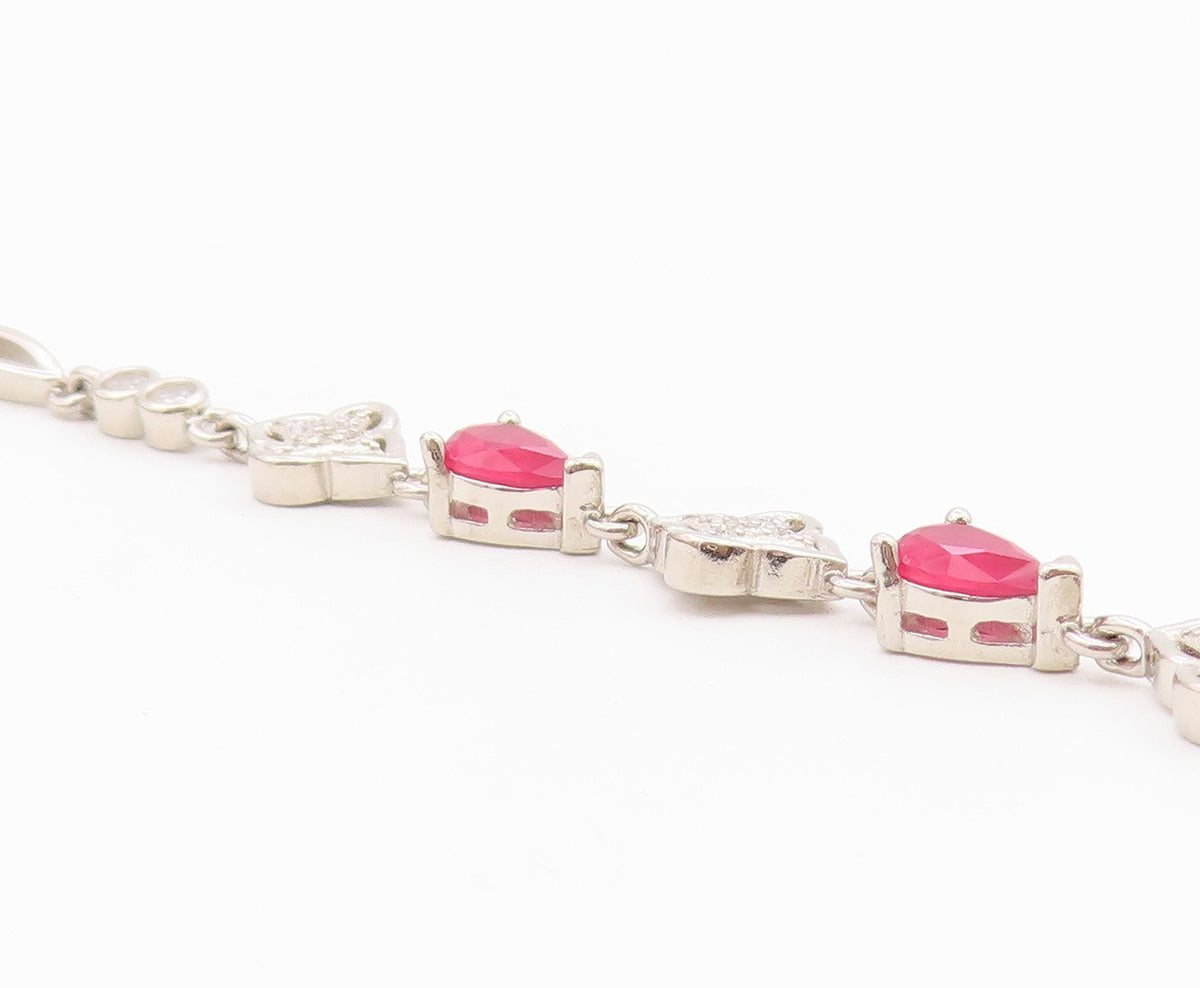 925 Sterling Silver  Vintage Beautiful Ruby & Cubic Zirconia Bracelet  BT9567