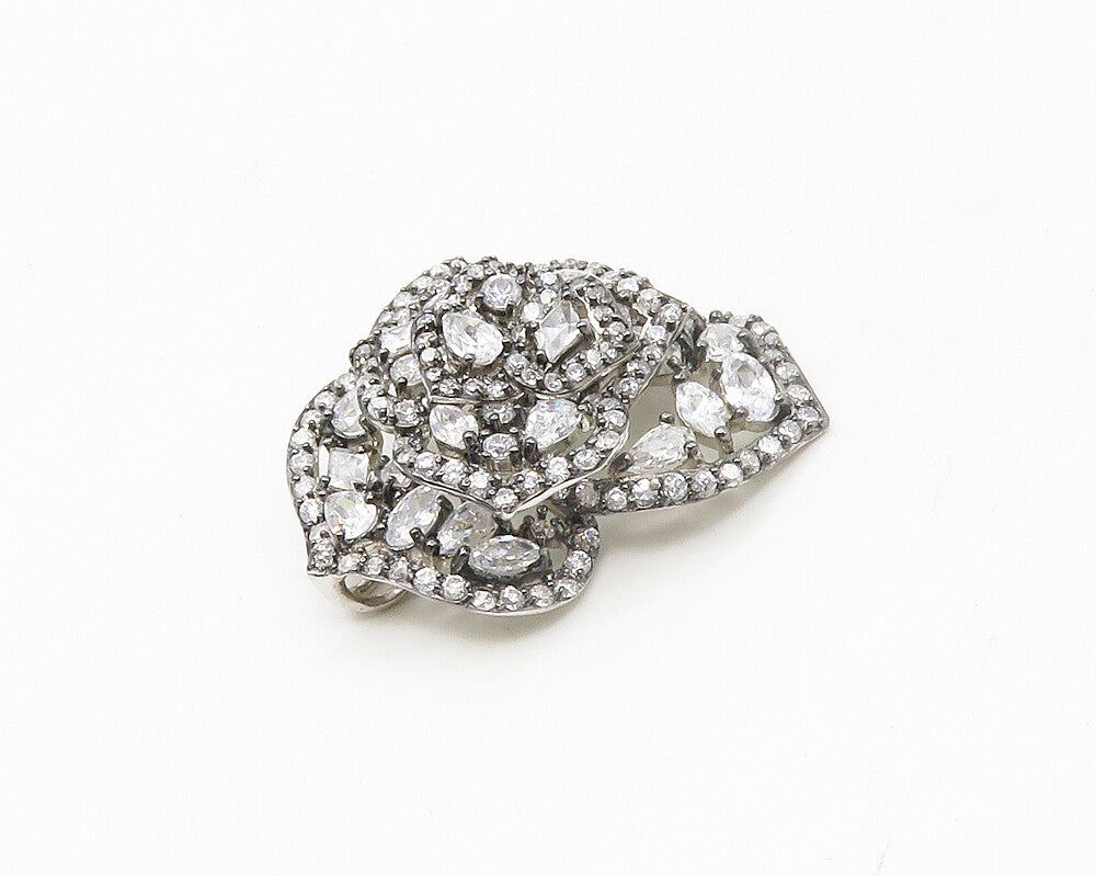 925 Sterling Silver  Sparkling Cubic Zirconia Flower Motif Pendant  PT14060