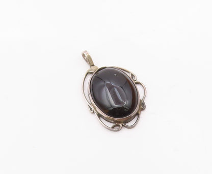 CLARENCE BAILON NAVAJO 925 Silver   Vintage Black Onyx Oval Pendant  PT13810