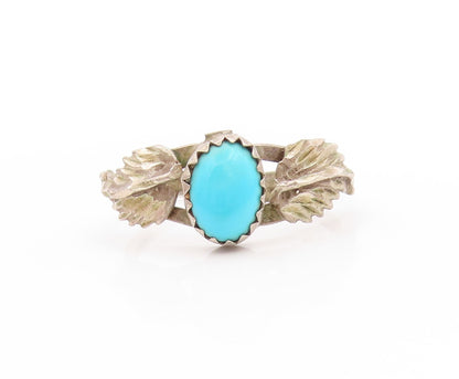925 Sterling Silver Vintage Ring Oval Turquoise With Wings Carved Sz 8.5 RG32948