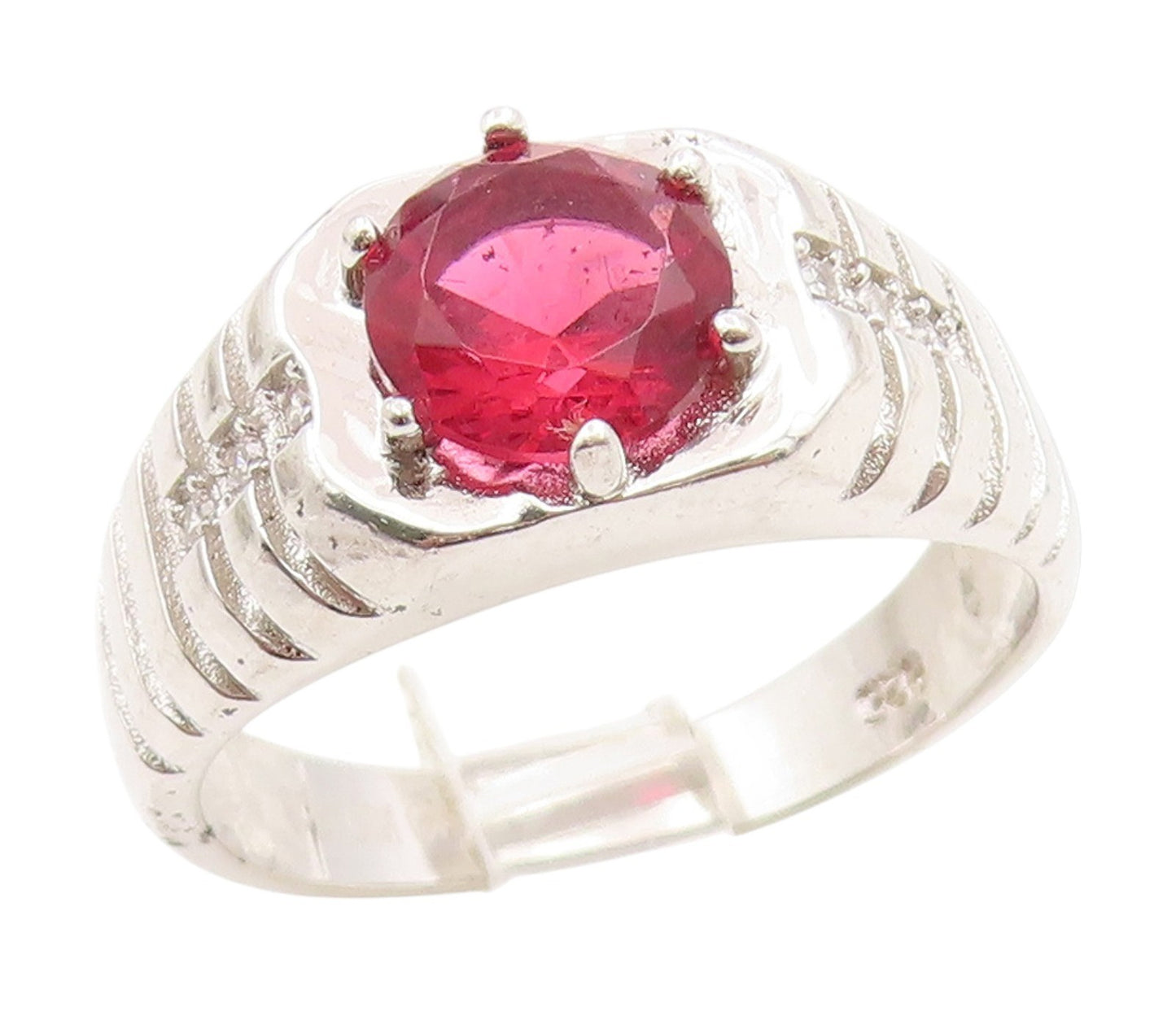 925 Sterling Silver Vintage Ring Ruby & CZ Statement Band  Sz 10.5  RG34892