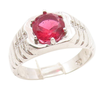925 Sterling Silver Vintage Ring Ruby & CZ Statement Band  Sz 10.5  RG34892